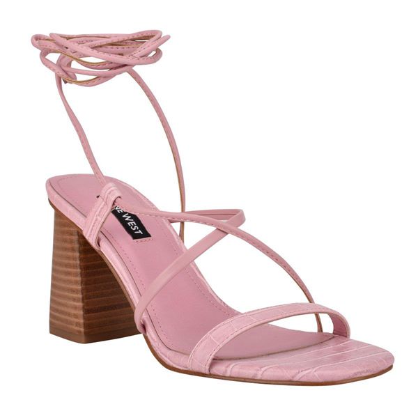 Nine West Young Ankle Wrap Pink Heeled Sandals | Ireland 04Q69-8U59